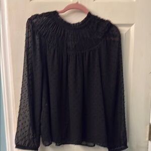 J. Crew Black Smocked Long Sleeve Blouse